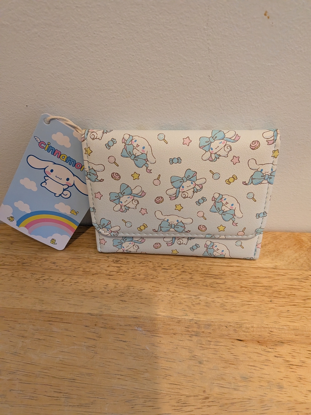 Sanrio Cinnamoroll Pastel Bow Print Wallet - Light Blue & White